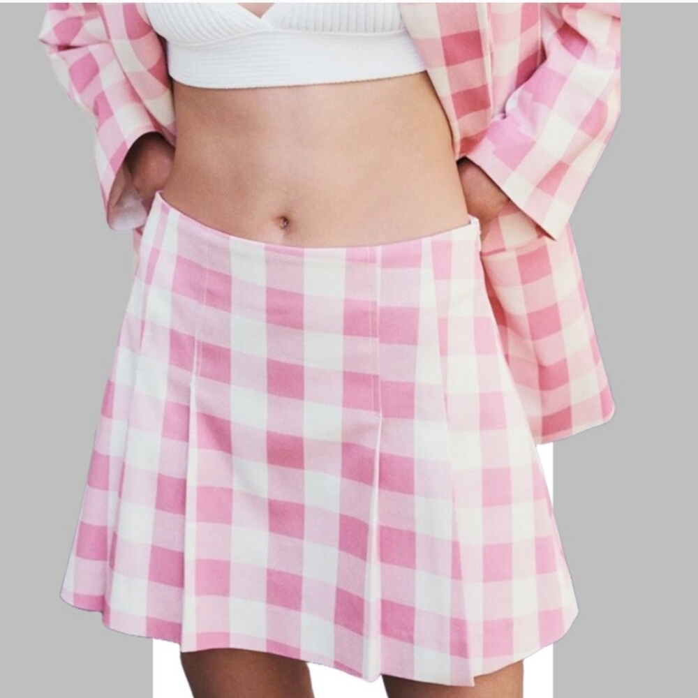 Zara Pink and White Checkered Gingham Skort